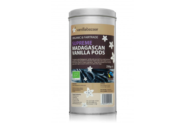 250g Supreme Organic & Fairtrade Madagascan Vanilla Pod Tin